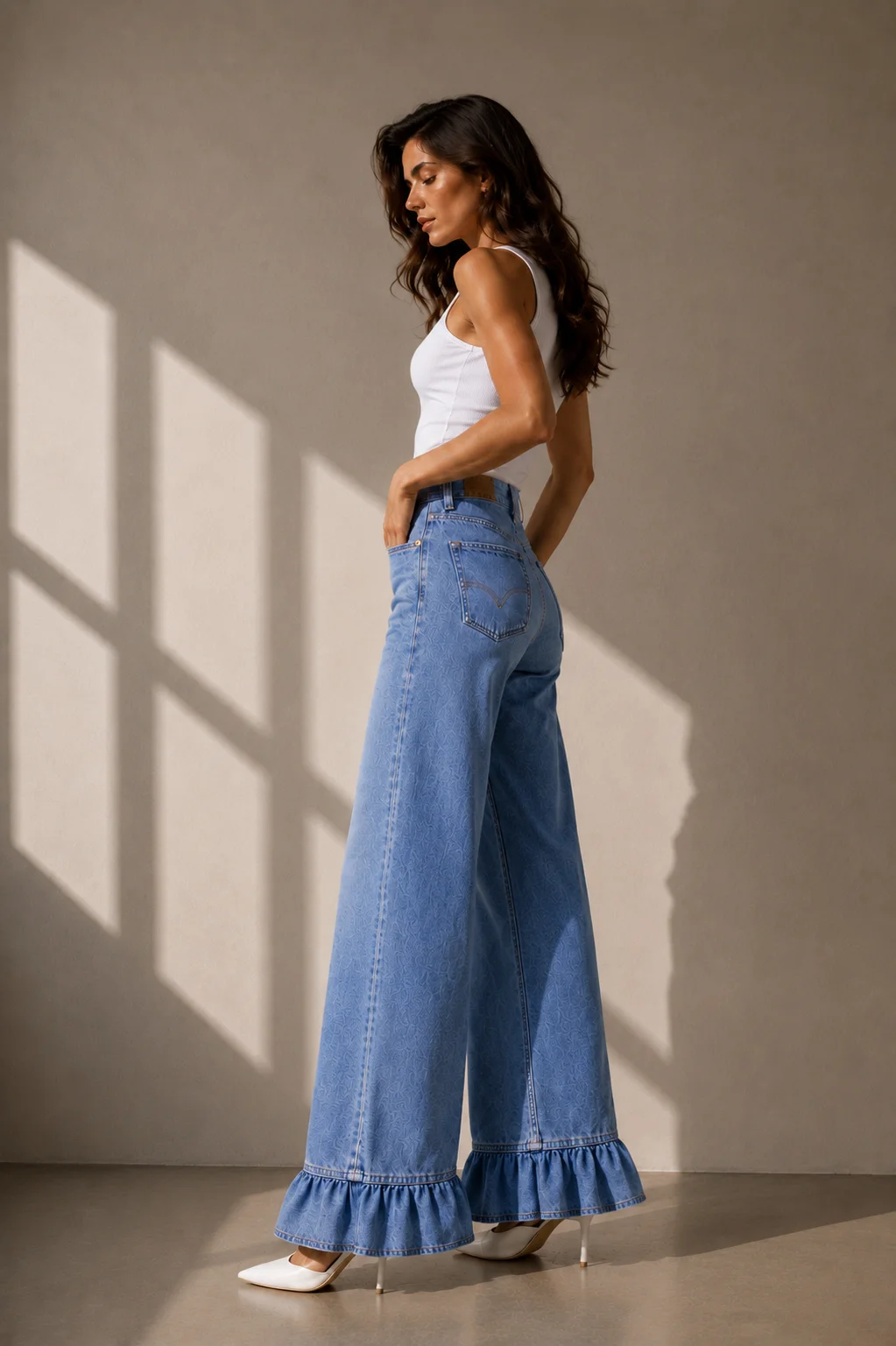 KLOS Light Wash Ruffle Denim