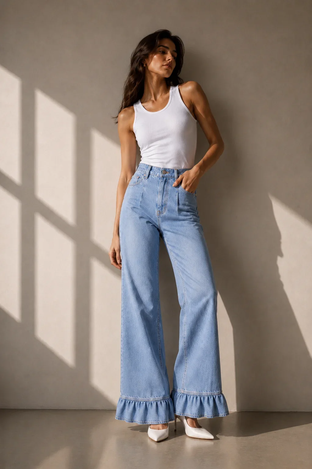 KLOS Light Wash Ruffle Denim